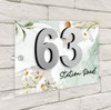 Green Marble Daisy Flowers 3D Acrylic House Address Sign Door Number Plaque