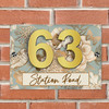 Teal Gold Floral Butterfly 3D Acrylic House Address Sign Door Number Plaque