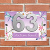 Purple Dragonfly Flowers Floral 3D Acrylic House Address Sign Door Number Plaque