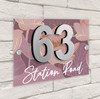 Dusky Pink Purple Lotus Flowers 3D Acrylic House Address Sign Door Number Plaque