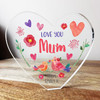 Love You Mum Birds Flowers Clear Heart Shaped Personalised Gift Acrylic Ornament