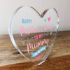 Mummy Happy Mother's Day Blue Clear Heart Shaped Personalised Acrylic Gift