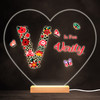 Floral Alphabet Butterflies Letter V Heart Personalised Gift Lamp Night Light