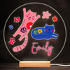 Cat Girl Pink Purple Colourful Round Personalised Gift LED Lamp Night Light