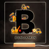 Construction Vehicles Alphabet Letter B Square Personalised Gift Night Light