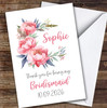 Thank You Bridesmaid Pink Flowers Floral Personalised Greetings Card