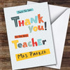 Colourful Letters Thank You Best Teacher Personalised Greetings Card