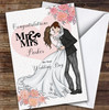 Congratulations Pink Floral Wedding Day Couple Personalised Greetings Card