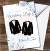 On Your Wedding Day Men's Suits Blue Floral Personalised Greetings Card