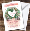 Wedding Day Pink Painted Modern Arch Hearts Personalised Greetings Card