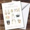 Watercolour Wedding Days Icons Best Wishes Personalised Greetings Card