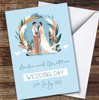 Wedding Day Couple Modern Blue Hearts Personalised Greetings Card