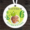 Alien Birthday Boy Green Photo Kids Age Round Personalised Gift Hanging Ornament