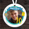 70th Birthday Photo Blue Round Personalised Gift Keepsake Hanging Ornament