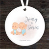New Baby Boy Light Skin Twins Birthday Round Personalised Gift Hanging Ornament