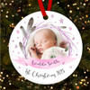 First Baby Girl Pink Photo Feather Custom Christmas Tree Ornament Decoration