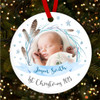 First Baby Boy Photo Feather Personalised Christmas Tree Ornament Decoration
