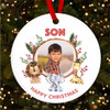 Son Animal Kids Holly Photo Personalised Christmas Tree Ornament Decoration