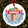 Grandson Gifts & Blue Photo Personalised Christmas Tree Ornament Decoration