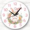 Watercolour Floral Rabbit Girls Baby Nursery Room Custom Gift Personalised Clock