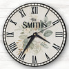 Retro Vintage Floral Sage Green Family Name Personalised Gift Personalised Clock