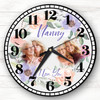 Nanny I Love You Photo Flowers Purple Grey Personalised Gift Personalised Clock