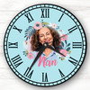 Nan Flower Wreath Photo Blue Personalised Gift Personalised Clock