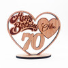 Engraved Wood 70th Happy Birthday Heart Milestone Age Keepsake Personalised Gift