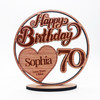 Engraved Wood 70th Happy Birthday Milestone Age Heart Keepsake Personalised Gift