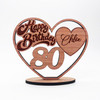 Engraved Wood 80th Happy Birthday Heart Milestone Age Keepsake Personalised Gift