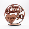 Engraved Wood 90th Happy Birthday Milestone Age Heart Keepsake Personalised Gift