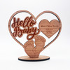 Engraved Wood Hello New Baby Footprints Heart Keepsake Personalised Gift