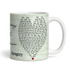 Any Song Lyrics & Names Green Heart Gift Tea Coffee Personalised Mug