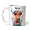 Watercolour Floral Cute Flowers Highland Cow Name Tea Coffee Personalised Mug