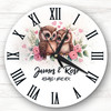 Floral Owl Couple Romantic Anniversary Valentine's Day Gift Personalised Clock