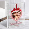 Hanging Heart Red Bow Photo Frame Romantic Gift Personalised Clear Acrylic Block