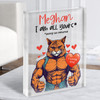 Funny Bodybuilder Cat Heart Balloon Romantic Gift For Her Clear Acrylic Block