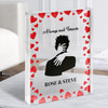 Silhouette Couple Hug Hearts Romantic Gift Personalised Clear Acrylic Block