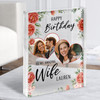 Birthday Gift For Wife Hearts Floral Photo Personalised Clear Acrylic Block