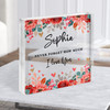Romantic Gift Watercolour Red Floral Personalised Clear Square Acrylic Block