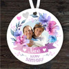 Nan Happy Birthday Gift Flower Wreath Purple Round Personalised Hanging Ornament