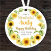 Aunty Sunflowers Birthday Gift Yellow Round Personalised Hanging Ornament