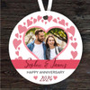 Heart Frame Happy Anniversary Gift Photo Round Personalised Hanging Ornament