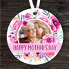 Happy Mother's Day Gift Bright Flowers Photo Round Personalised Hanging Ornament