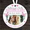 Happy Mother's Day Pink Butterfly Photo Gift Round Personalised Hanging Ornament