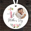 Pink Photo Floral First Mother's Day Gift Round Personalised Hanging Ornament