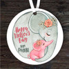 Elephant Mum With Baby Mother's Day Gift Round Personalised Hanging Ornament