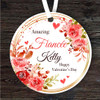 Fiancée Watercolour Red Floral Valentine's Day Gift Round Personalised Ornament