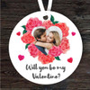 Will You Be My Valentine Gift Rose Heart Photo Round Personalised Ornament