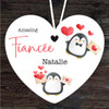 Gift For Fiancée Penguins With Hearts Heart Personalised Hanging Ornament